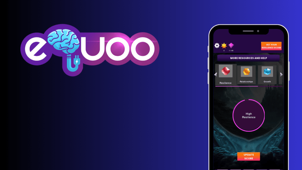 An image showing the logo of eQuoo and a screenshot of their mobile app