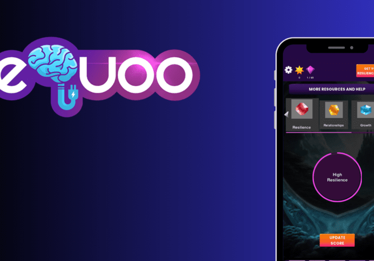 An image showing the logo of eQuoo and a screenshot of their mobile app