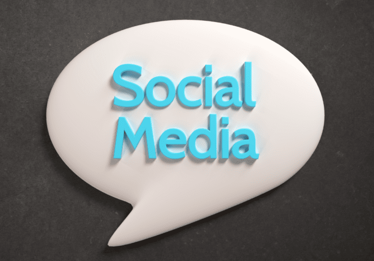 A speech bubble containing the words social media
