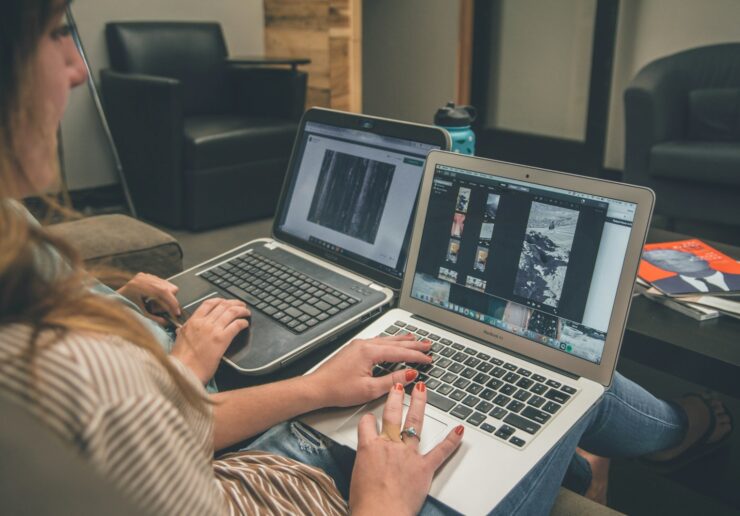 woman using MacBook Air